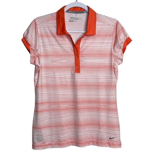 Nike Golf Tour Performance Dri-Fit Polo White Orange Stripes Athleisure Size M - Picture 1 of 15